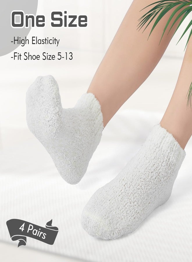Foaincore 4 Pack Non Slip Hospital Socks for Women Men Non Slip Ankle Fuzzy Socks Thick Warm Festival Gifts(White) - Image 2